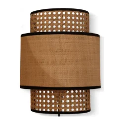 Abat-Jour Applique Murale Solaire Cannage Naturel / Noir