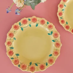 Assiette A Fleurs En Ceramique - Creme