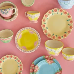 Assiette A Fleurs En Ceramique - Creme