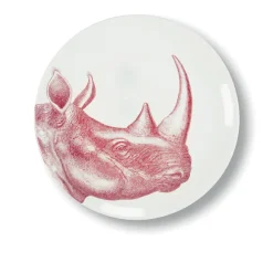 Assiette Plate Rhinoceros En Porcelaine - O 27 Cm