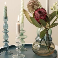 Bougeoir Art Bubbles En Verre - H 18 X O 8.5 Cm