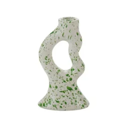 Bougeoir Tachete - H 17 Cm - Rose Et Vert