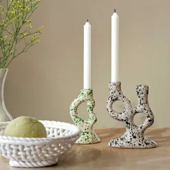 Bougeoir Tachete - H 20 Cm - Blanc Et Noir