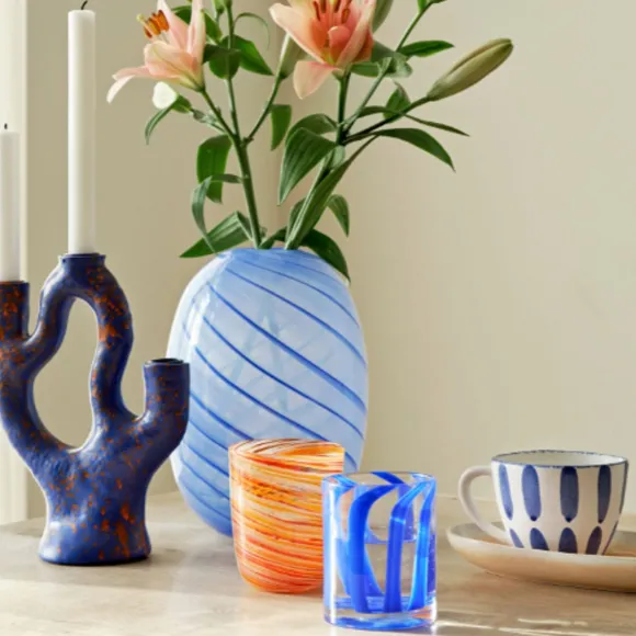 Bougeoir Tachete - H 25 Cm - Bleu Fonce