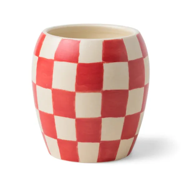 Bougie Damier En Porcelaine - Rose & Santal