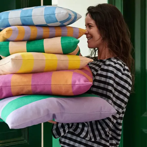 Coussin A Rayures - 60 X 60 Cm - Vert/Violet