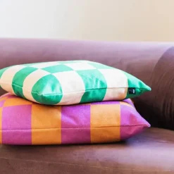 Coussin Checks - 45 X 45 Cm - Vert/Sable