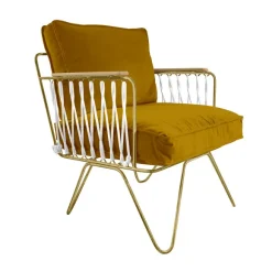 Fauteuil Croisette En Velours Camel - Dore & Bois Clair