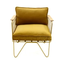 Fauteuil Croisette En Velours Camel - Dore & Bois Fonce