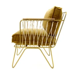 Fauteuil Croisette En Velours Camel - Dore & Bois Fonce