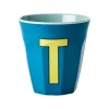 Gobelet Lettre T En Melamine - Bleu Fonce