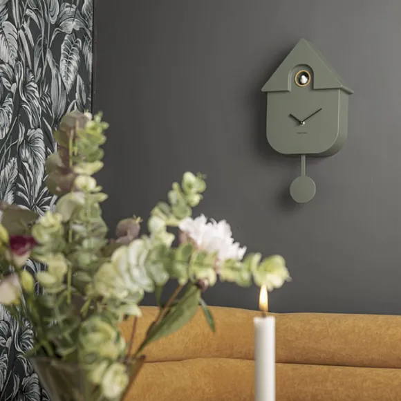 Horloge Modern Cuckoo En Metal L 21.5 X H 41 Cm - Vert Kaki