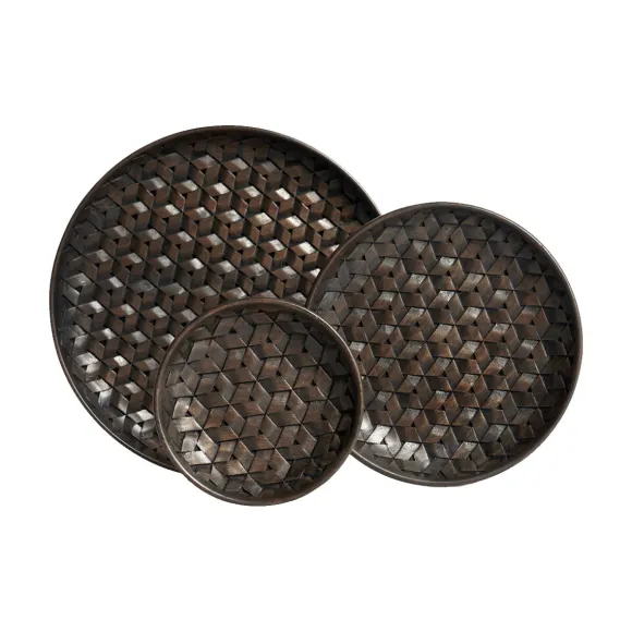 Lot De 3 Plats Tampa En Acajou O 30 Cm - Brun Fonce