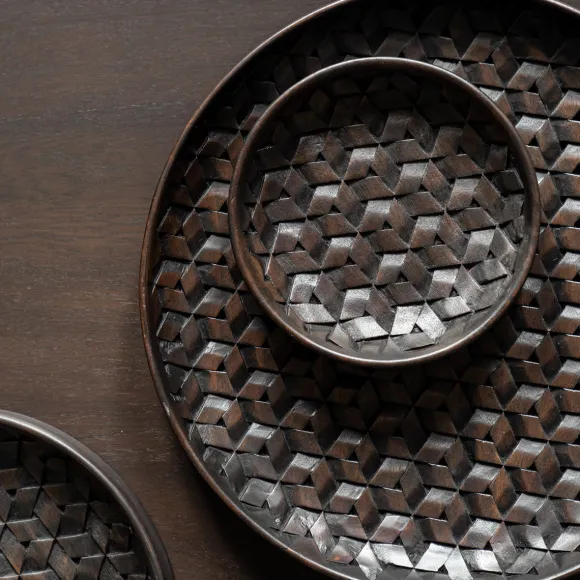 Lot De 3 Plats Tampa En Acajou O 30 Cm - Brun Fonce