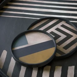 Mini Plateau Graphite En Bois - Chevron - O 30 Cm