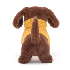 Peluche Chien Saucisse Sweater Jaune - H 14 Cm