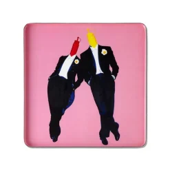 Plateau Carre Ketchup & Moutarde En Fer - 30 X 30 Cm