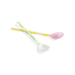 Set De 2 Cuilleres En Verre - Rose/Blanc