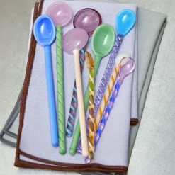 Set De 2 Cuilleres En Verre - Rose/Blanc