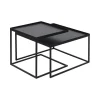 Set De 2 Tables A Plateau Square En Metal Et Bois - L 39 / 52 Cm