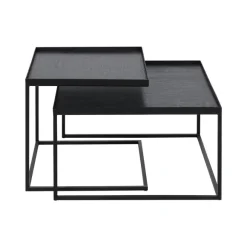 Set De 2 Tables A Plateau Square En Metal Et Bois - L 39 / 52 Cm