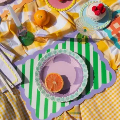 Set De Table Biscotti A Rayures - 38 Cm X 48 Cm - Vert & Violet