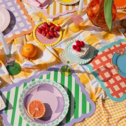 Set De Table Biscotti A Rayures - 38 Cm X 48 Cm - Vert & Violet