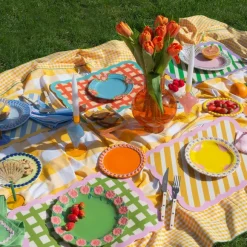 Set De Table Biscotti A Rayures - 38 Cm X 48 Cm - Vert & Violet