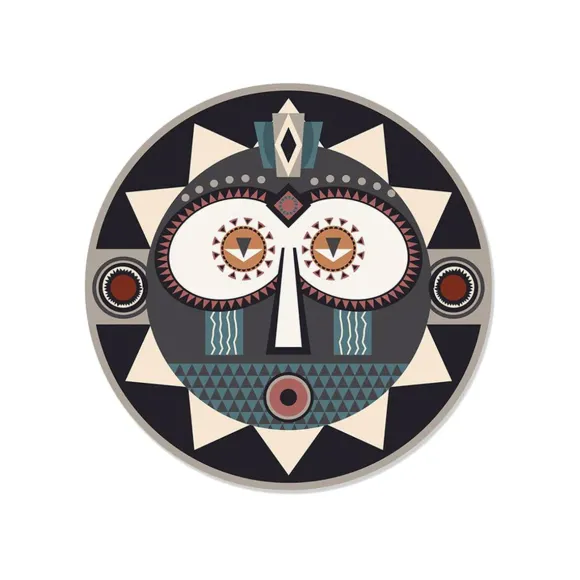 Set De Table Rond Masque Africain Korowai En Vinyle - O 38 Cm