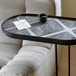 Table A Plateau Oblong En Metal Et Bois - L 69 Cm