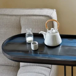 Table A Plateau Oblong En Metal Et Bois - L 69 Cm