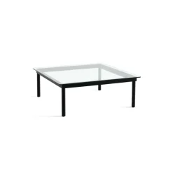 Table Basse Kofi Chene Massif Noir & Verre Clair - L 100 X L 100 X H 36 Cm