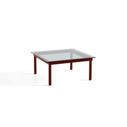 Table Basse Kofi Chene Massif Rouge Grange & Verre Teinte Gris - L 80 X L 80 X H 36 Cm