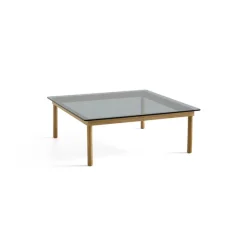 Table Basse Kofi Chene Massif & Verre Teinte Gris - L 100 X L 100 X H 36 Cm