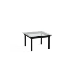 Table Basse Kofi Chene Massif Noir & Verre Clair - L 60 X L 60 X H 36 Cm