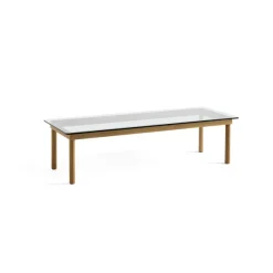 Table Basse Kofi Chene Massif & Verre Clair - L 140 X L 50 X H 36 Cm