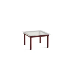 Table Basse Kofi Chene Massif Rouge Grange & Verre Roseau Transparent - L 60 X L 60 X H 36 Cm