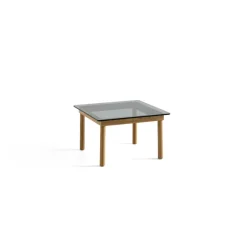 Table Basse Kofi Chene Massif & Verre Teinte Gris - L 60 X L 60 X H 36 Cm
