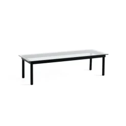 Table Basse Kofi Chene Massif Noir & Verre Clair - L 140 X L 50 X H 36 Cm