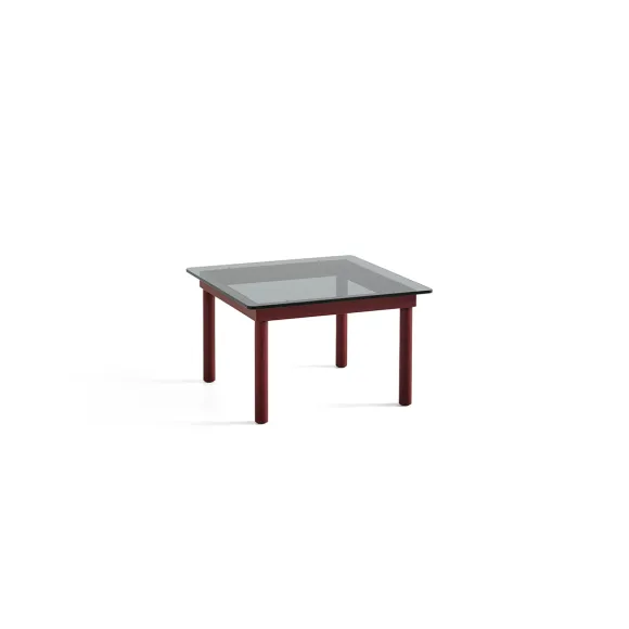 Table Basse Kofi Chene Massif Rouge Grange & Verre Teinte Gris - L 60 X L 60 X H 36 Cm
