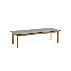 Table Basse Kofi Chene Massif & Verre Teinte Gris - L 140 X L 50 X H 36 Cm