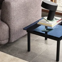 Table Basse Kofi Chene Massif Noir & Verre Teinte Gris - L 120 X L 120 X H 36 Cm