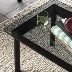 Table Basse Kofi Chene Massif Noir & Verre Teinte Gris - L 100 X L 100 X H 36 Cm