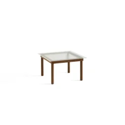 Table Basse Kofi Noyer Massif & Verre Roseau Transparent - L 60 X L 60 X H 36 Cm