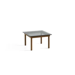 Table Basse Kofi Noyer Massif & Verre Teinte Gris - L 60 X L 60 X H 36 Cm