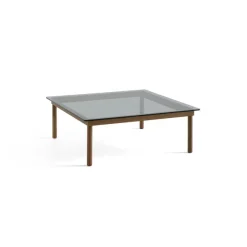 Table Basse Kofi Noyer Massif & Verre Teinte Gris - L 100 X L 100 X H 36 Cm