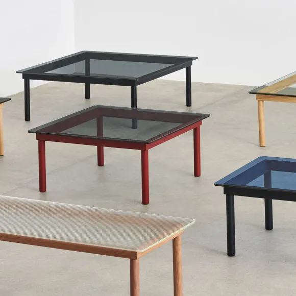 Table Basse Kofi Noyer Massif & Verre Roseau Transparent - L 140 X L 50 X H 36 Cm