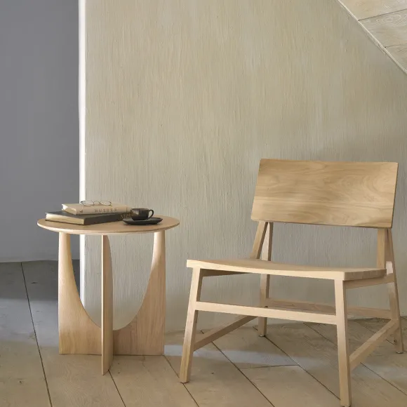 Table D'Appoint Geometric Chene Verni - O 51 X H 50 Cm