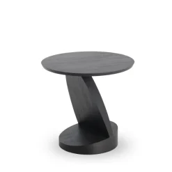 Table D'Appoint Oblic En Teck Noir Verni - O 52 Cm