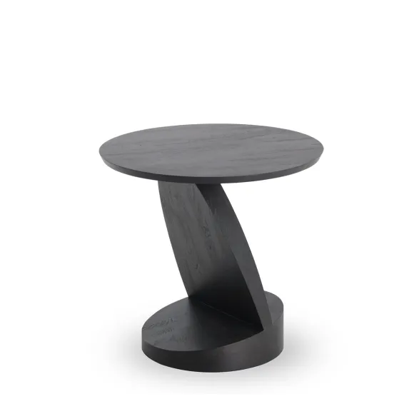 Table D'Appoint Oblic En Teck Noir Verni - O 52 Cm